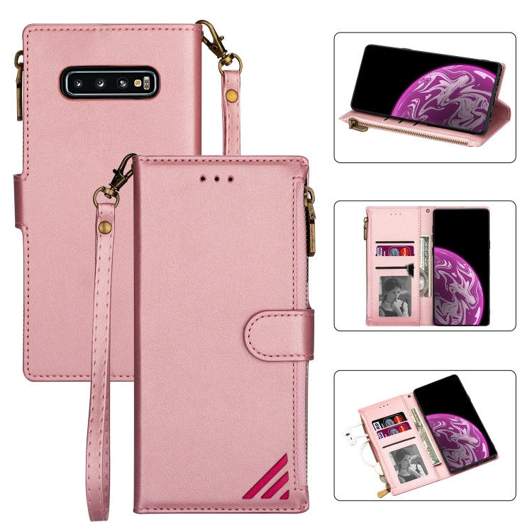 For Samsung Galaxy S10 Zipper Multi-card Slots Horizontal Flip PU Leather Case with Holder & Card Slots & Wallet & Lanyard & Photo Frame