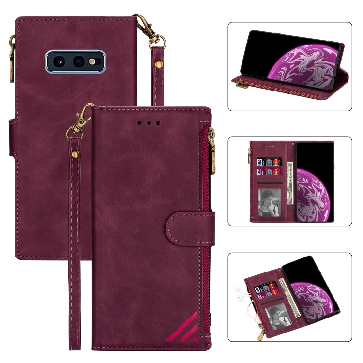 For Samsung Galaxy S10e Zipper Multi-card Slots Horizontal Flip PU Leather Case with Holder & Card Slots & Wallet & Lanyard & Photo Frame