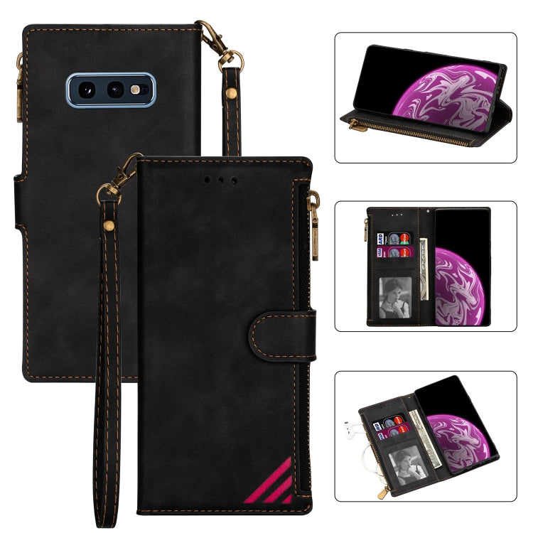 For Samsung Galaxy S10e Zipper Multi-card Slots Horizontal Flip PU Leather Case with Holder & Card Slots & Wallet & Lanyard & Photo Frame