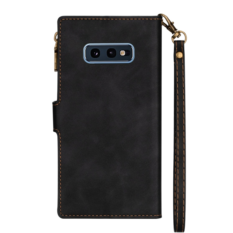For Samsung Galaxy S10e Zipper Multi-card Slots Horizontal Flip PU Leather Case with Holder & Card Slots & Wallet & Lanyard & Photo Frame