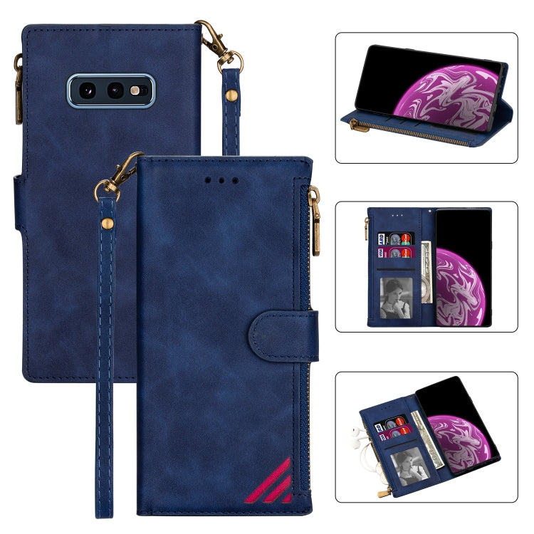 For Samsung Galaxy S10e Zipper Multi-card Slots Horizontal Flip PU Leather Case with Holder & Card Slots & Wallet & Lanyard & Photo Frame