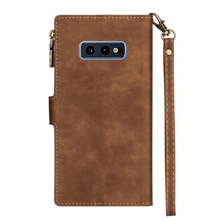 For Samsung Galaxy S10e Zipper Multi-card Slots Horizontal Flip PU Leather Case with Holder & Card Slots & Wallet & Lanyard & Photo Frame