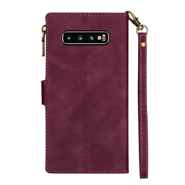 For Samsung Galaxy S10 Plus Zipper Multi-card Slots Horizontal Flip PU Leather Case with Holder & Card Slots & Wallet & Lanyard & Photo Frame