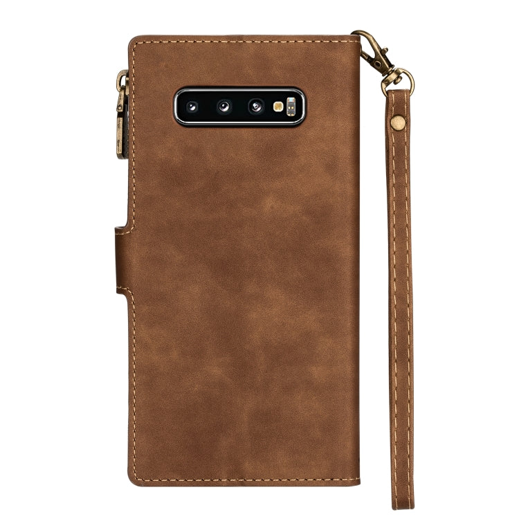 For Samsung Galaxy S10 Plus Zipper Multi-card Slots Horizontal Flip PU Leather Case with Holder & Card Slots & Wallet & Lanyard & Photo Frame