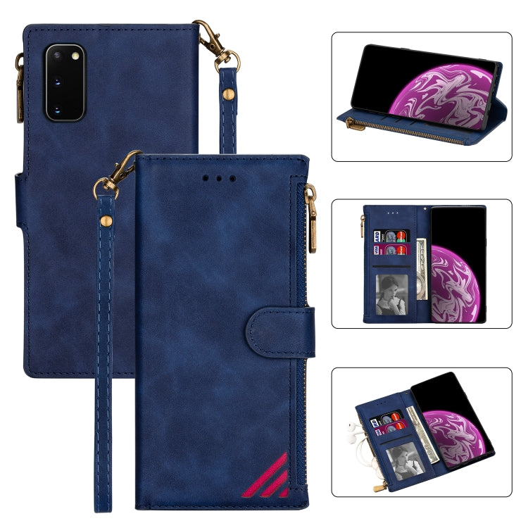 For Samsung Galaxy S20 Zipper Multi-card Slots Horizontal Flip PU Leather Case with Holder & Card Slots & Wallet & Lanyard & Photo Frame