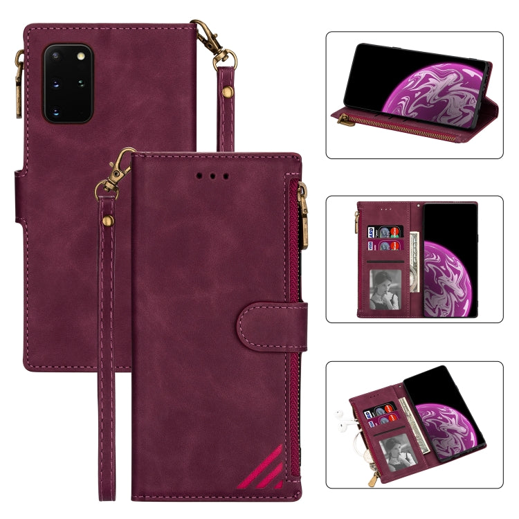 For Samsung Galaxy S20 Plus Zipper Multi-card Slots Horizontal Flip PU Leather Case with Holder & Card Slots & Wallet & Lanyard & Photo Frame