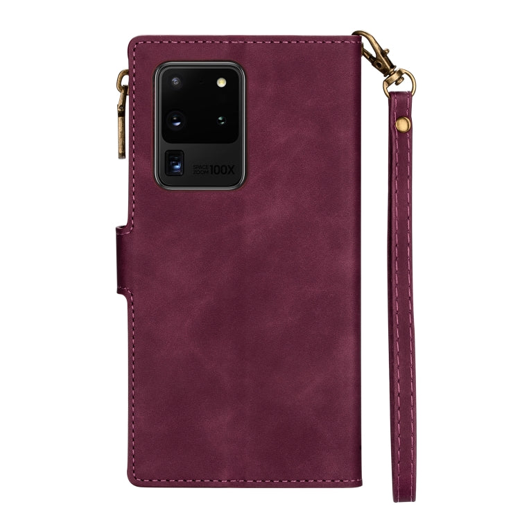 For Samsung Galaxy S20 Ultra Zipper Multi-card Slots Horizontal Flip PU Leather Case with Holder & Card Slots & Wallet & Lanyard & Photo Frame