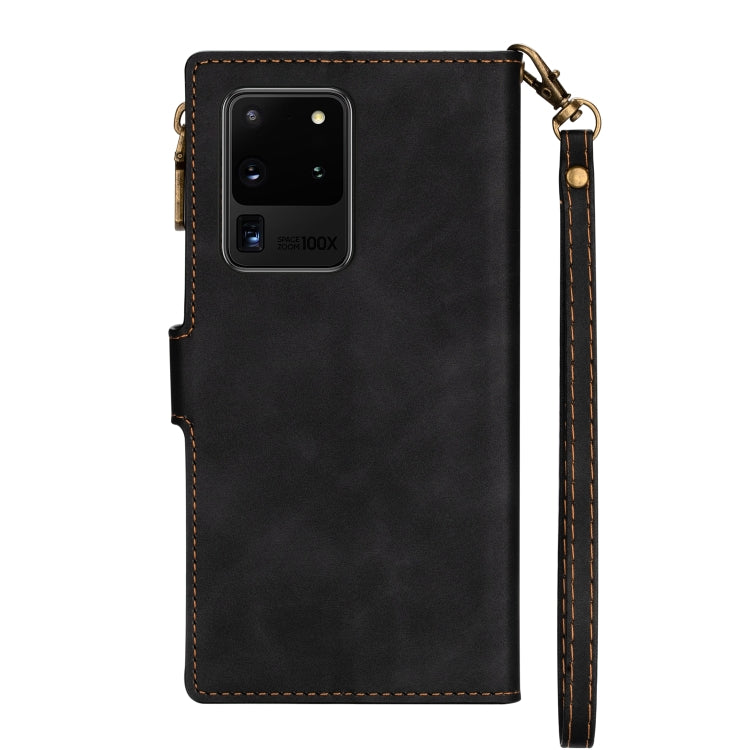 For Samsung Galaxy S20 Ultra Zipper Multi-card Slots Horizontal Flip PU Leather Case with Holder & Card Slots & Wallet & Lanyard & Photo Frame