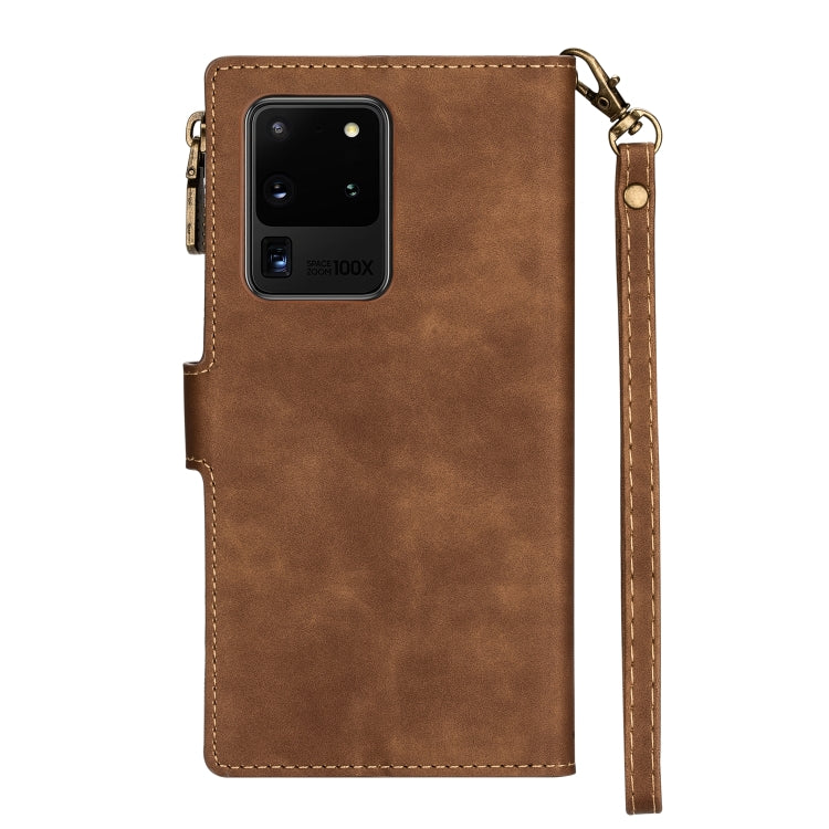 For Samsung Galaxy S20 Ultra Zipper Multi-card Slots Horizontal Flip PU Leather Case with Holder & Card Slots & Wallet & Lanyard & Photo Frame