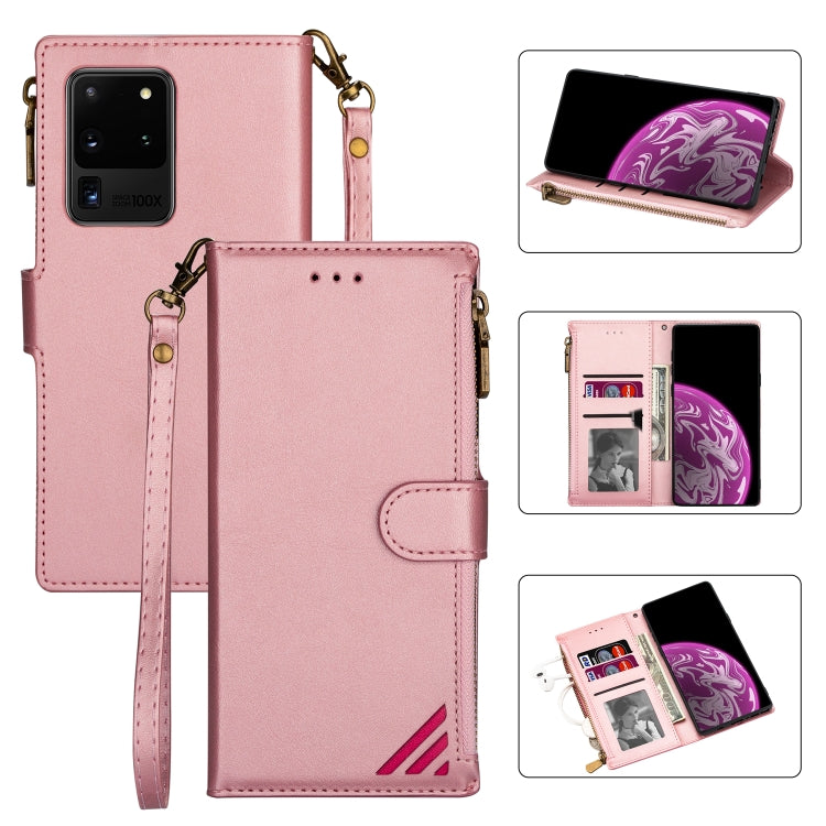 For Samsung Galaxy S20 Ultra Zipper Multi-card Slots Horizontal Flip PU Leather Case with Holder & Card Slots & Wallet & Lanyard & Photo Frame