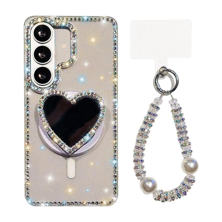 For Samsung Galaxy S26+ 5G Sparkling IMD Heart-Shaped Mirror Magnetic Phone Case with Bracelet