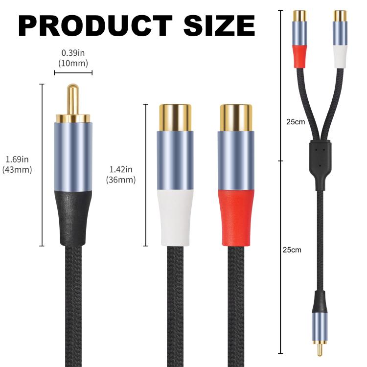 8004MFF RCA Male to 2 RCA Female Y-shaped Splitter Audio Cable, Length:0.5m