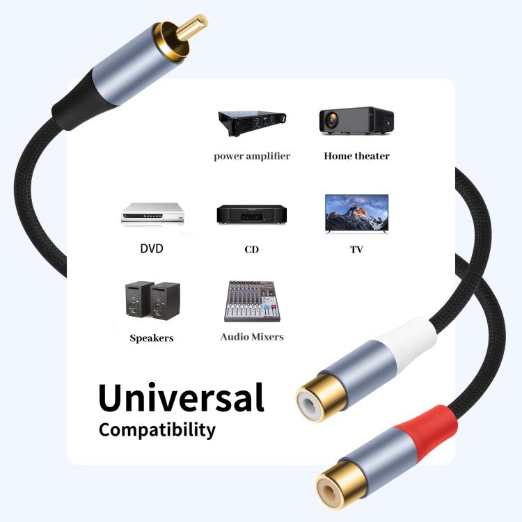 8004MFF RCA Male to 2 RCA Female Y-shaped Splitter Audio Cable, Length:0.5m