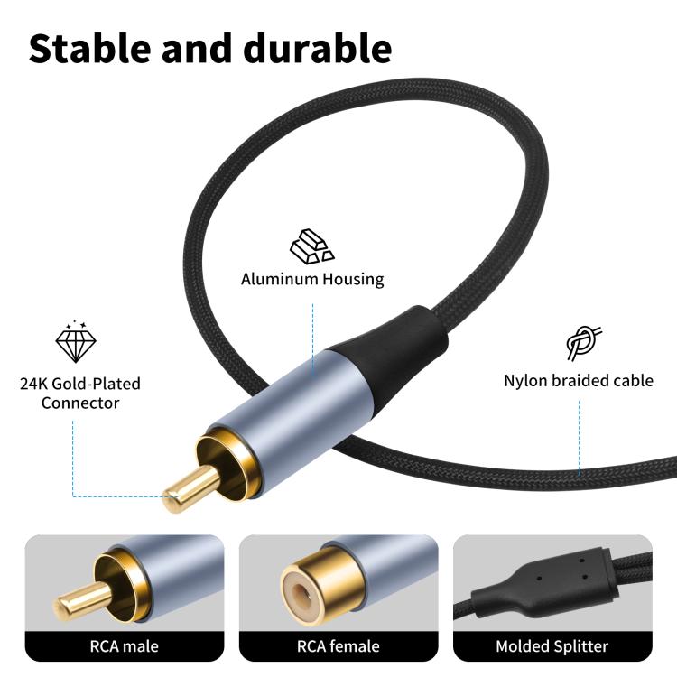 8004MFF RCA Male to 2 RCA Female Y-shaped Splitter Audio Cable, Length:0.5m