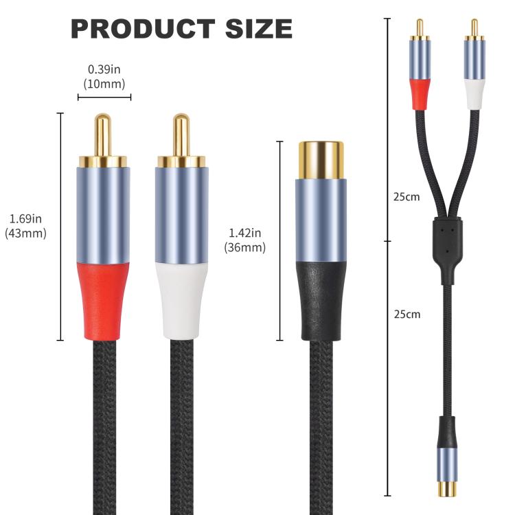 8004MMF RCA Female to 2 RCA Male Y-shaped Splitter Audio Cable, Length:0.5m