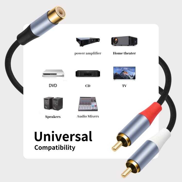 8004MMF RCA Female to 2 RCA Male Y-shaped Splitter Audio Cable, Length:0.5m