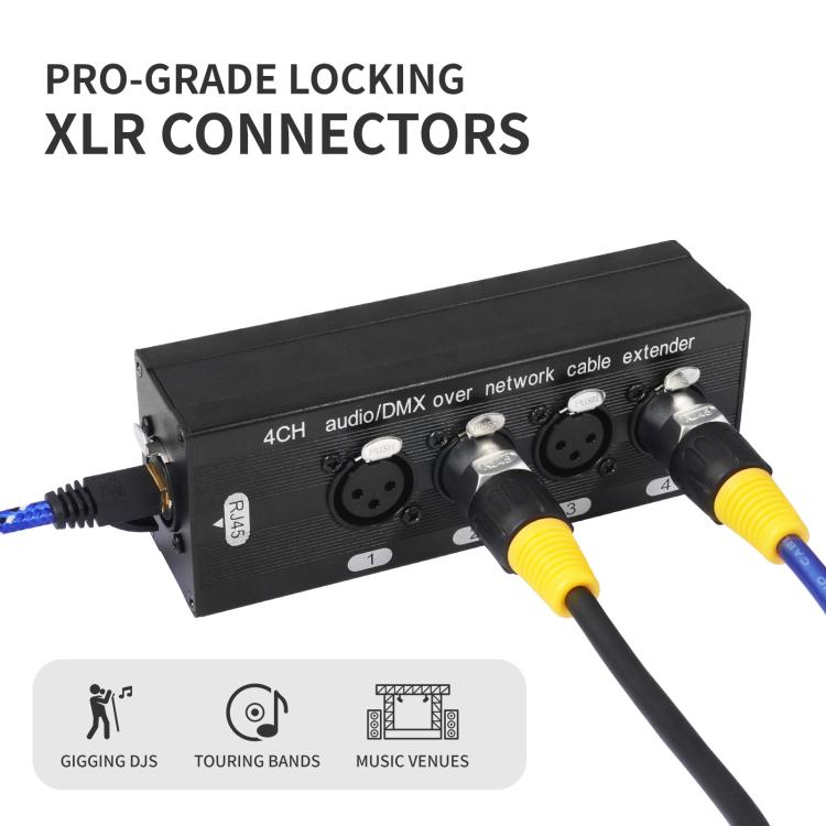 4 Channel XLR Male to Female Expander Splitter Breakout Box RJ45 Ethernet Extension - Black