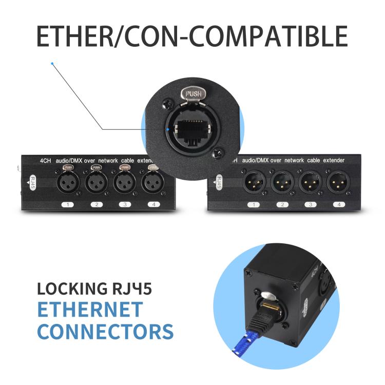 4 Channel XLR Male to Female Expander Splitter Breakout Box RJ45 Ethernet Extension - Black