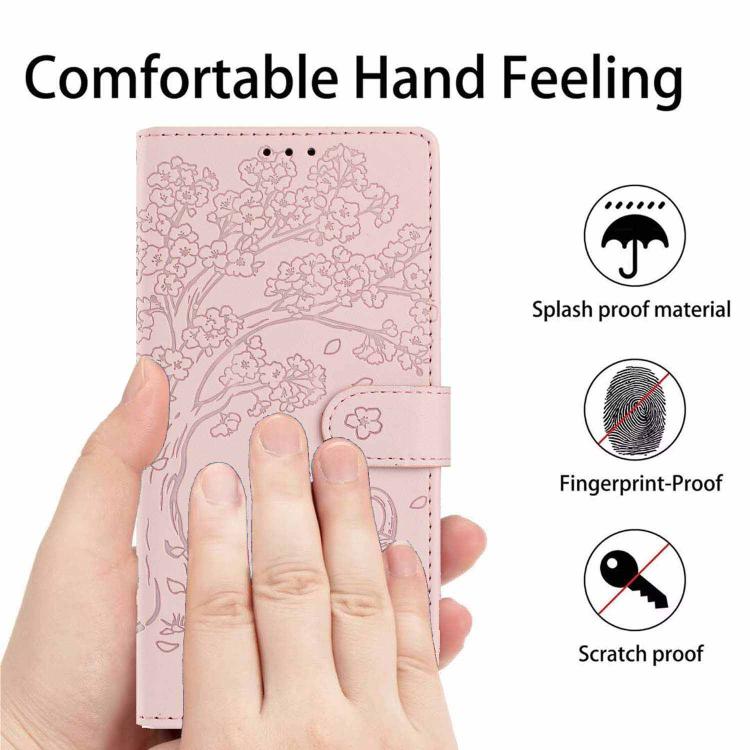 For iPhone Air Tree Cat Embossed Flip Vegan Leather Phone Case