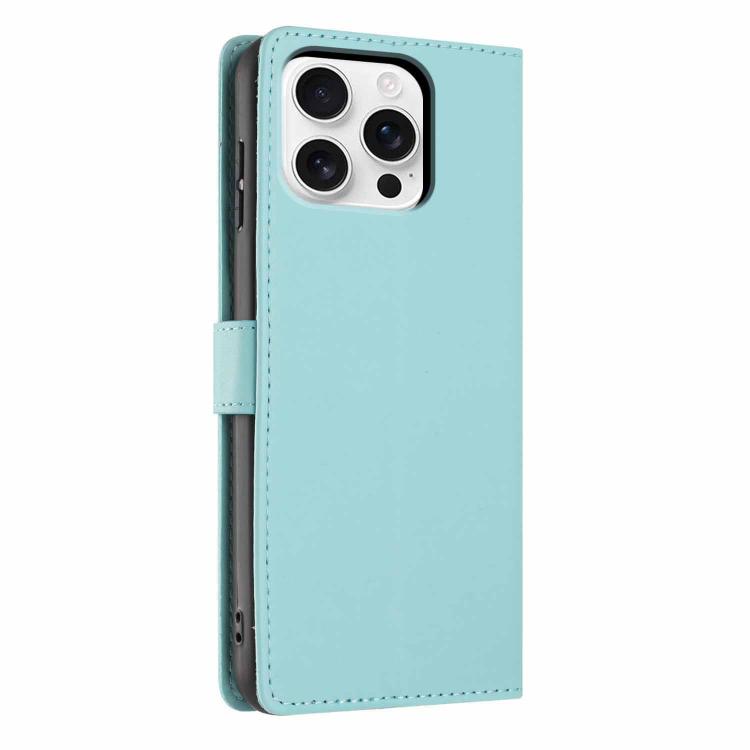 For iPhone 16 Pro Tree Cat Embossed Flip Vegan Leather Phone Case