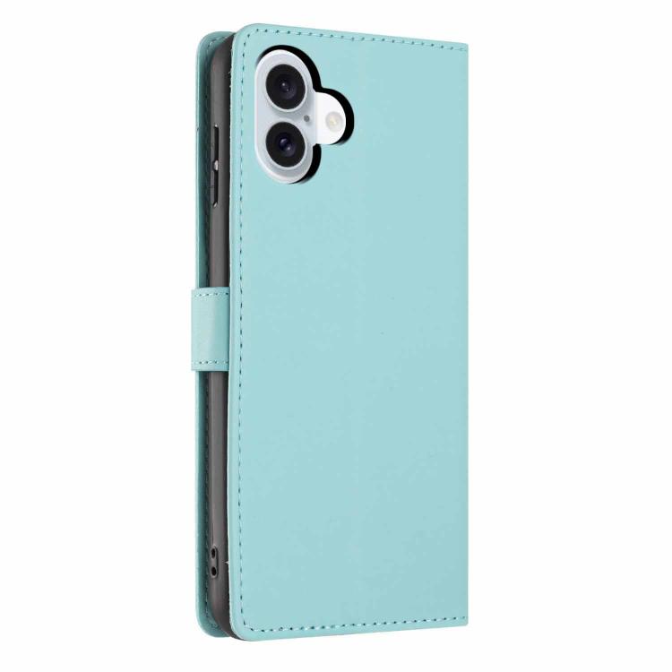 For iPhone 16 Plus Tree Cat Embossed Flip Vegan Leather Phone Case