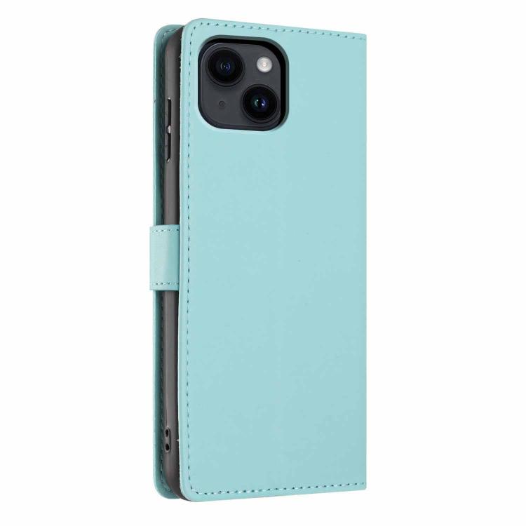 For iPhone 15 Tree Cat Embossed Flip Vegan Leather Phone Case