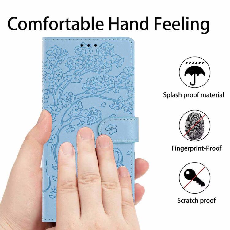 For iPhone 13 Pro Max Tree Cat Embossed Flip Vegan Leather Phone Case