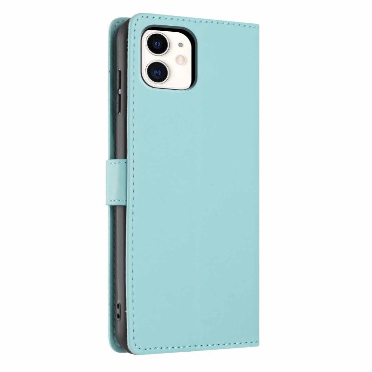 For iPhone 11 Tree Cat Embossed Flip Vegan Leather Phone Case