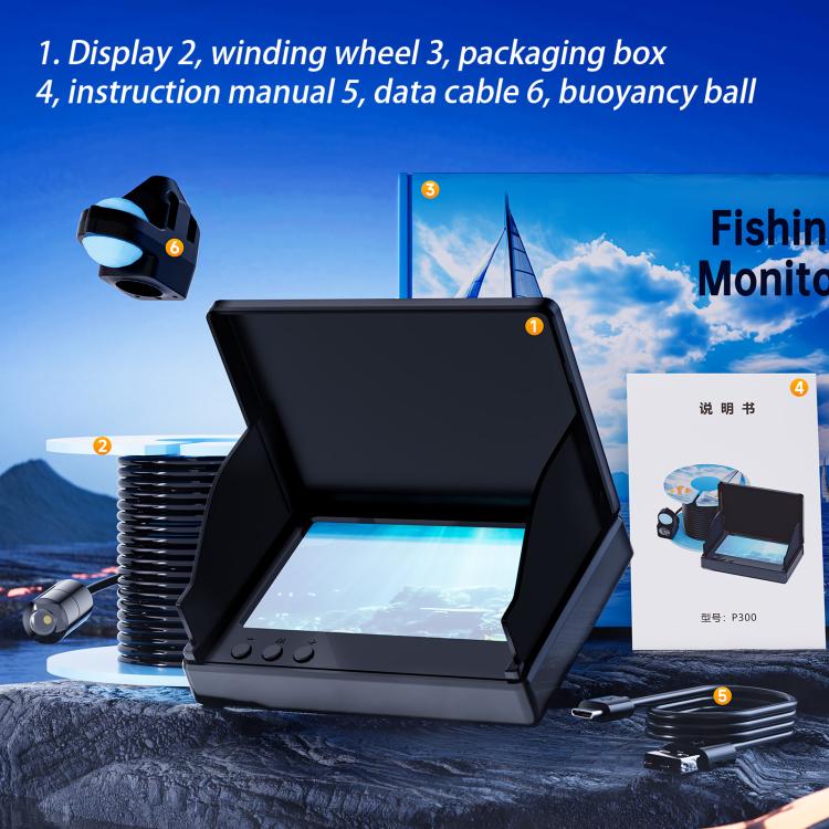 P300 4.3-inch Display 5MP HD Visual Fish Finder, Cable Length:30m