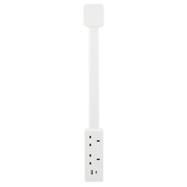 UK Plug Square Power Outlet Extender Power Socket Extension Tool With USB / Type-C Fast Charging - White