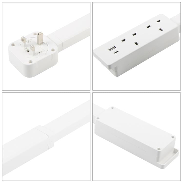 UK Plug Square Power Outlet Extender Power Socket Extension Tool With USB / Type-C Fast Charging - White
