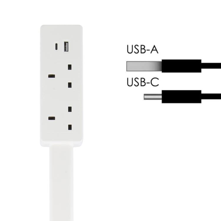 UK Plug Square Power Outlet Extender Power Socket Extension Tool With USB / Type-C Fast Charging - White
