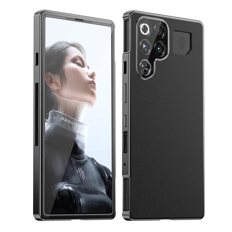 For ZTE nubia RedMagic 11 Pro+ / 11 Pro Magic Cube HD Glass Veagn Leather Magnetic Frame Metal Phone Case