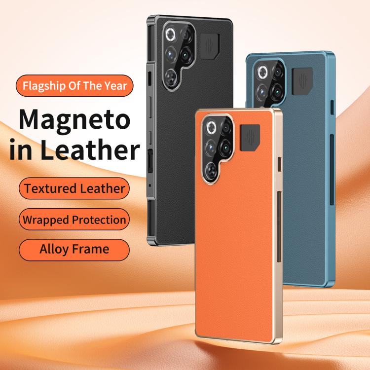 For ZTE nubia RedMagic 11 Pro+ / 11 Pro Magic Cube HD Glass Veagn Leather Magnetic Frame Metal Phone Case