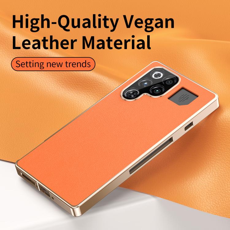 For ZTE nubia RedMagic 11 Pro+ / 11 Pro Magic Cube HD Glass Veagn Leather Magnetic Frame Metal Phone Case