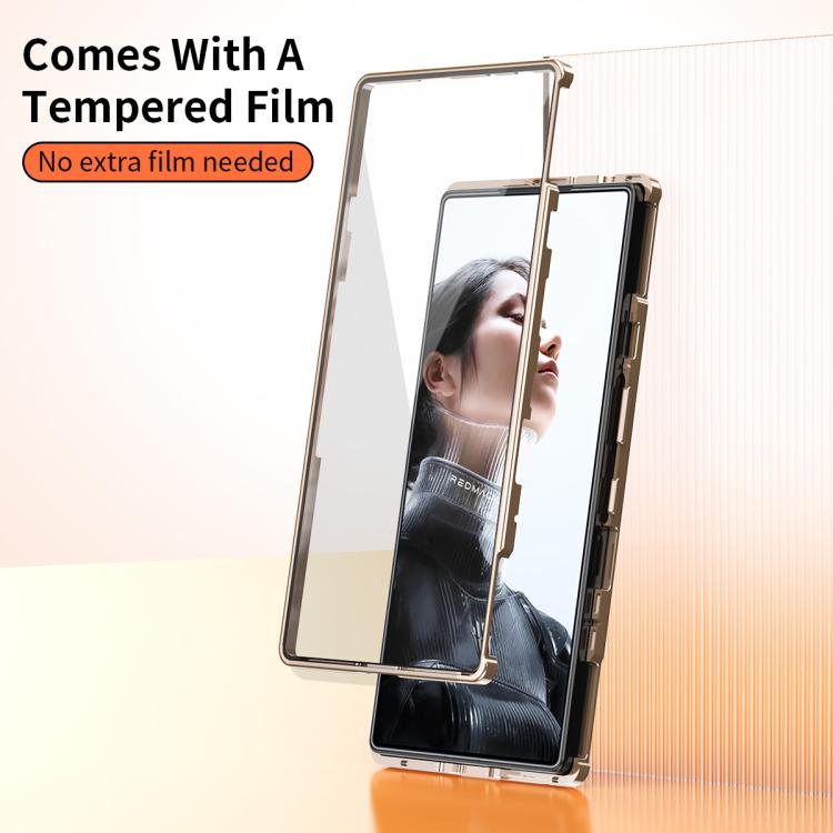 For ZTE nubia RedMagic 11 Pro+ / 11 Pro Magic Cube HD Glass Veagn Leather Magnetic Frame Metal Phone Case