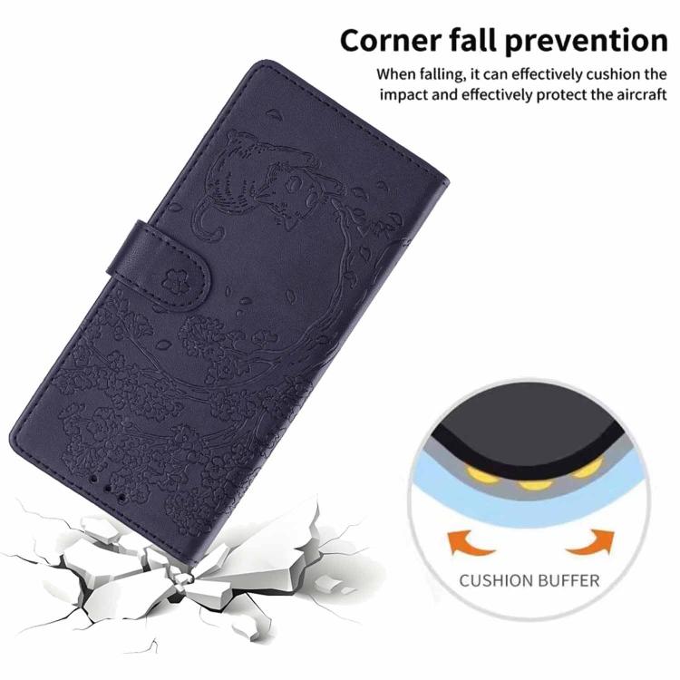 For Sony Xperia 10 VII Tree Cat Embossed Flip Vegan Leather Phone Case