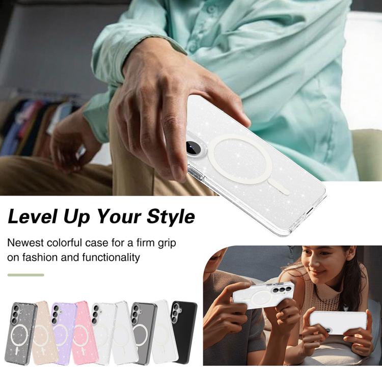 For Samsung Galaxy S26 5G Terminator Style Glitter Powder MagSafe Magnetic Phone Case - White