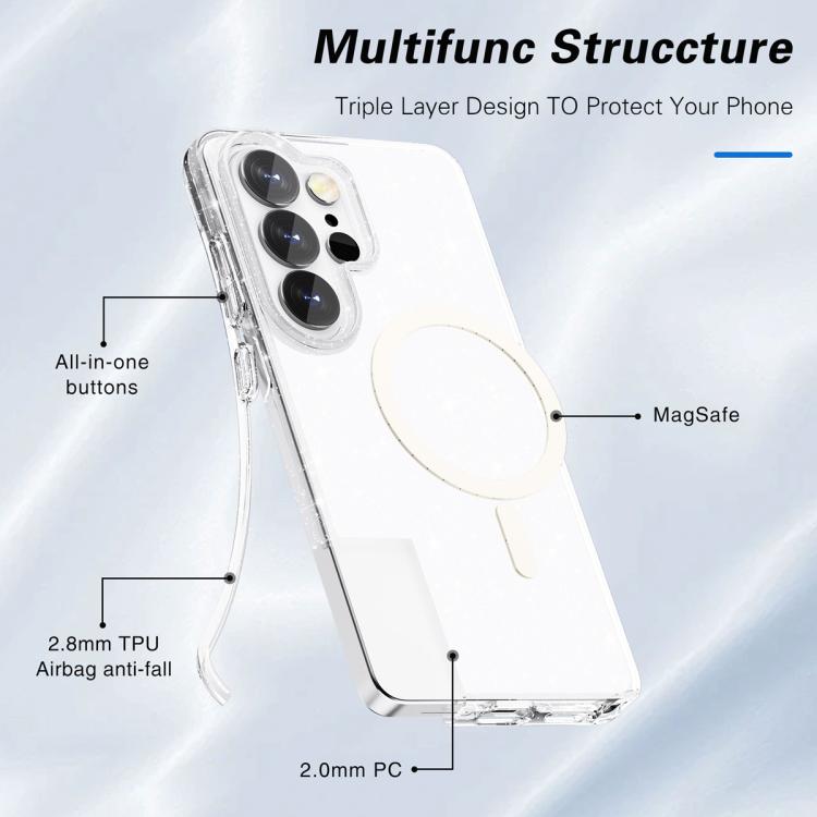 For Samsung Galaxy S26 Ultra 5G Terminator Style Glitter Powder MagSafe Magnetic Phone Case - White