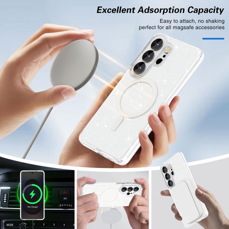 For Samsung Galaxy S26 Ultra 5G Terminator Style Glitter Powder MagSafe Magnetic Phone Case - White