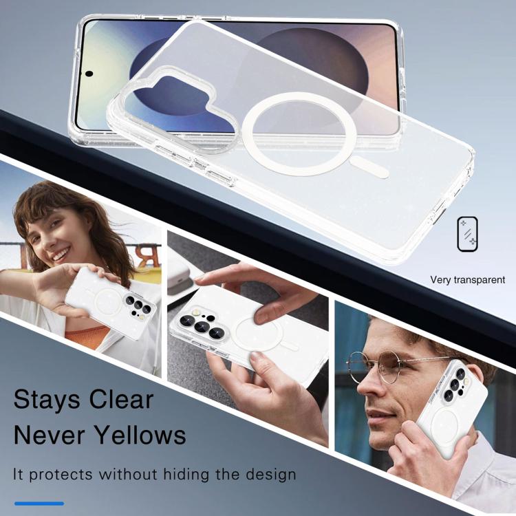 For Samsung Galaxy S26 Ultra 5G Terminator Style Glitter Powder MagSafe Magnetic Phone Case - White