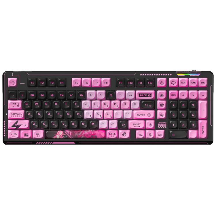 LINGBAO K98 101 Keys Triple-mode Wireless Game Keyboard, Type:Black Pink-Grey Wood Axis V4-Korean