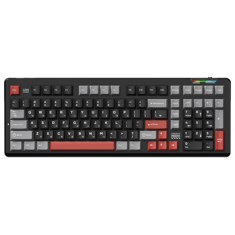 LINGBAO K98 101 Keys Triple-mode Wireless Game Keyboard, Type:Black Red-Grey Wood Axis V3-Korean