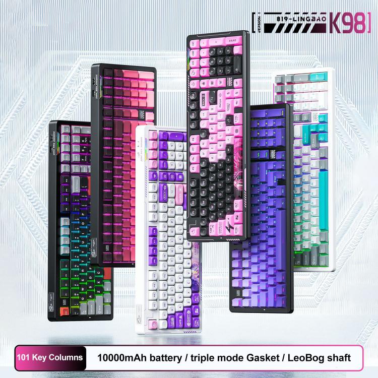 LINGBAO K98 101 Keys Triple-mode Wireless Game Keyboard, Type:Blue-Grey Wood Axis V4-Korean