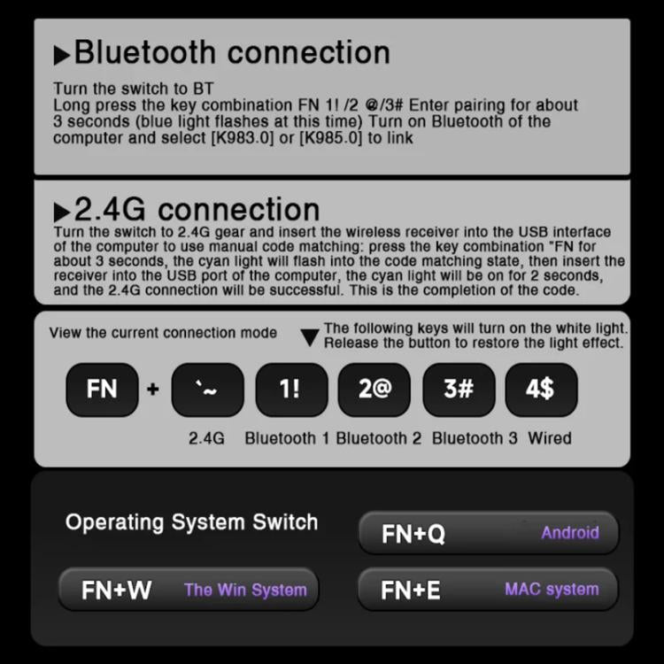 LINGBAO K98 101 Keys Triple-mode Wireless Game Keyboard, Type:Blue-Grey Wood Axis V4-Russian
