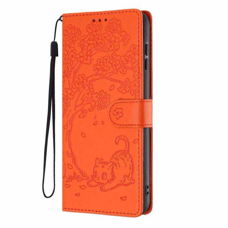 For Google Pixel 9 Pro XL Tree Cat Embossed Flip Vegan Leather Phone Case