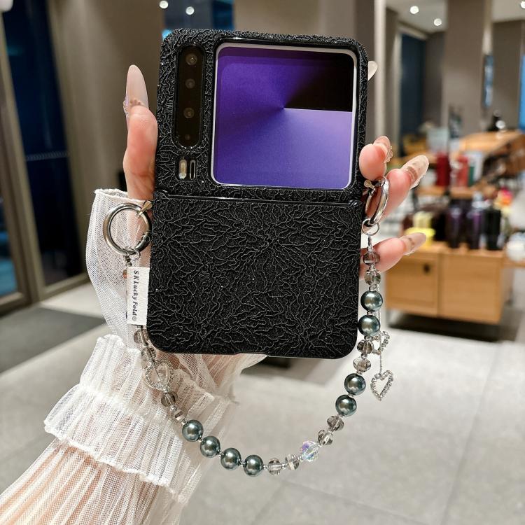 For Huawei Pura X Dual Side Metal Hooks Lace Embossed Phone Case with Wrist Strap
