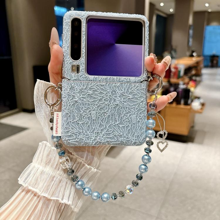 For Huawei Pura X Dual Side Metal Hooks Lace Embossed Phone Case with Wrist Strap