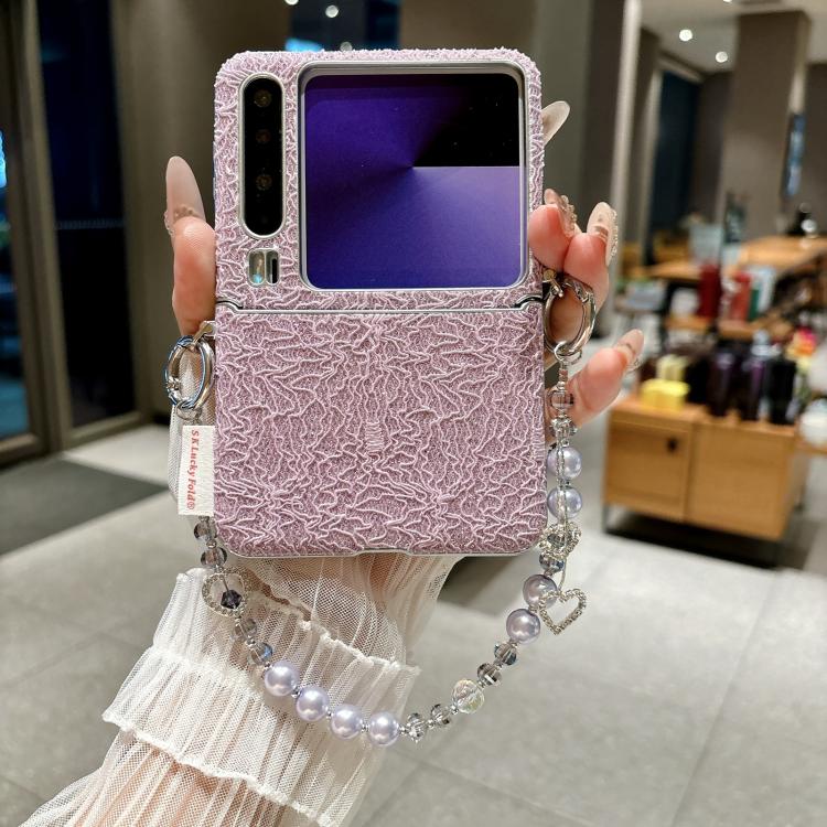 For Huawei Pura X Dual Side Metal Hooks Lace Embossed Phone Case with Wrist Strap