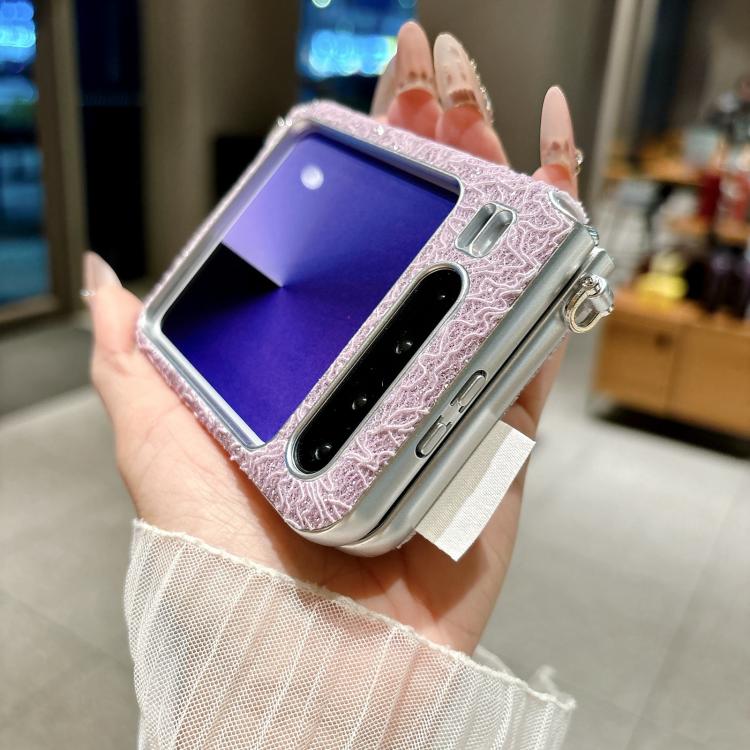 For Huawei Pura X Dual Side Metal Hooks Lace Embossed Phone Case with Wrist Strap